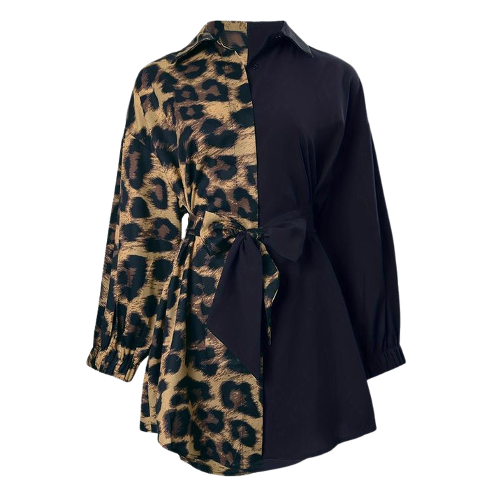 Jodi™ | Elegante asymmetrical leopard split shirtjurk