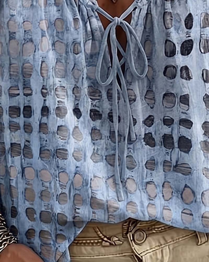 Blouse À Pois Avec Lacets