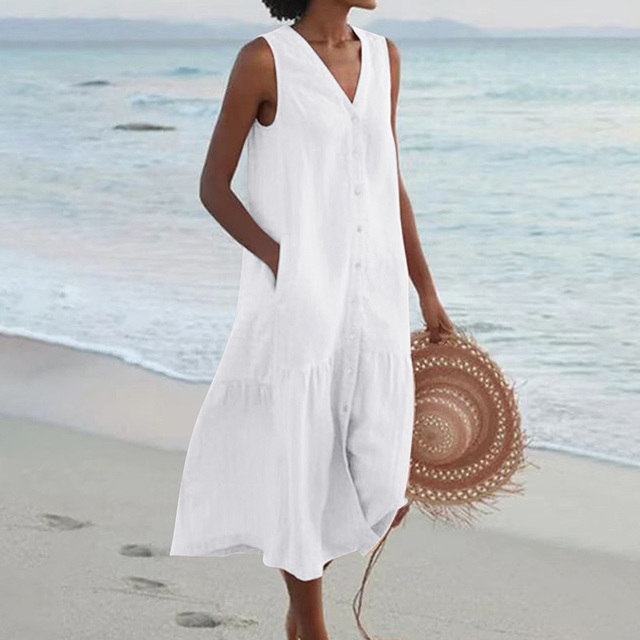 Thalia | Elegante zonder mouwen tummy-coverage midi jurk