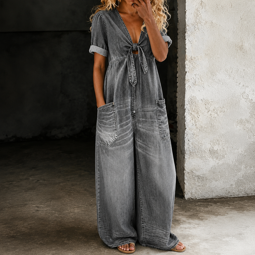 Maya | Denim Jumpsuit Met Wijde Pijpen