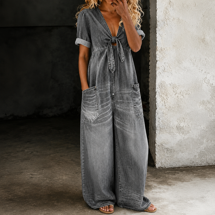 Maya | Denim Jumpsuit Met Wijde Pijpen