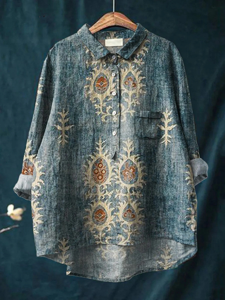 Daisy | Dames vintage ethnic bloemen art print casual shirt