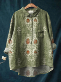 Daisy | Dames vintage ethnic bloemen art print casual shirt