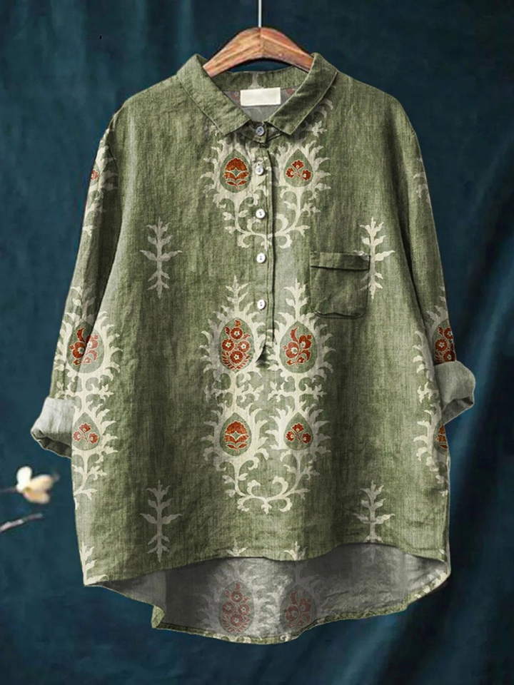 Daisy | Dames vintage ethnic bloemen art print casual shirt