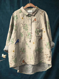 Alice | Boughs and robin birds pattern met print dames casual shirt