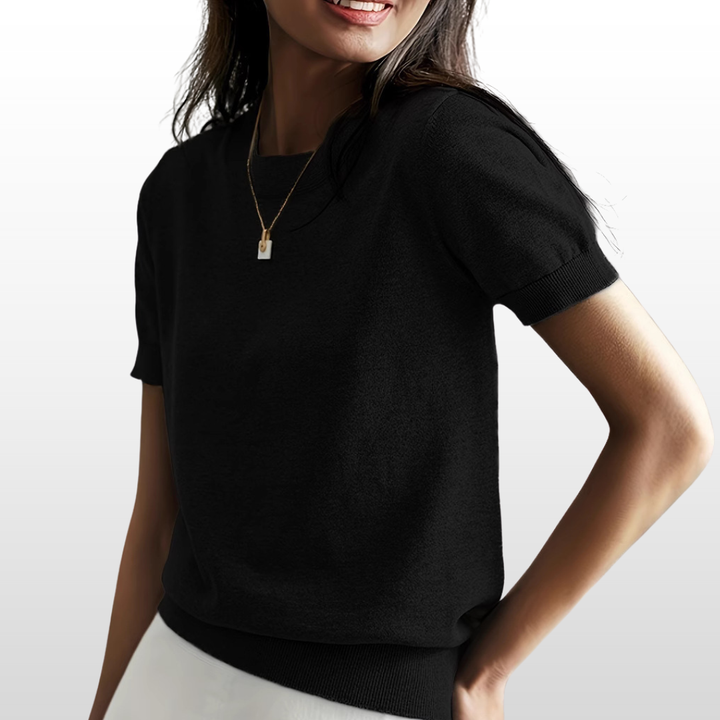 Leny™ | Relaxte fit short sleeve ronde hals knit top