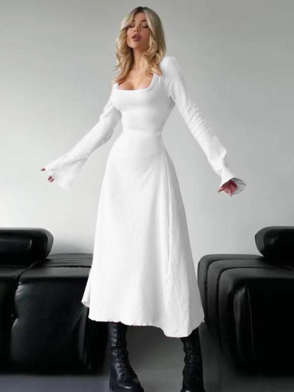 Erin™ | Sophisticated lace-up tie back flounce sleeve a-line long jurk