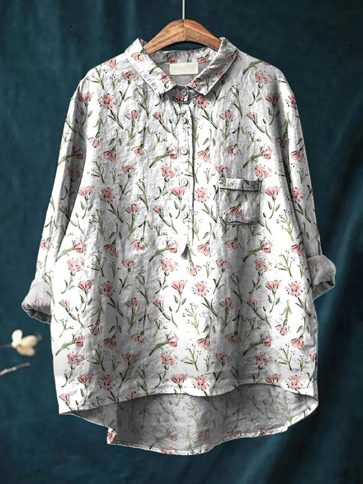 Ruby | Pink spring bloemen repeat pattern met print dames casual shirt