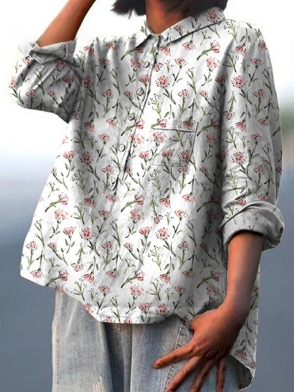 Ruby | Pink spring bloemen repeat pattern met print dames casual shirt