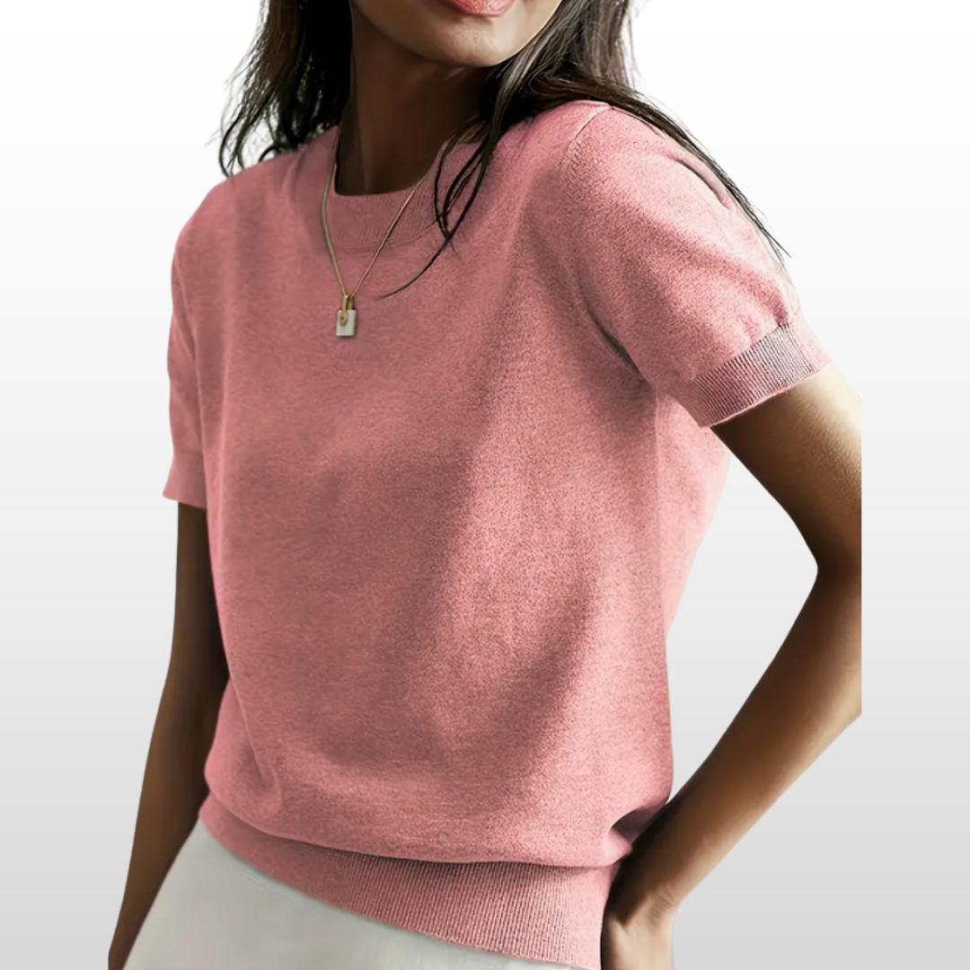 Leny™ | Relaxte fit short sleeve ronde hals knit top