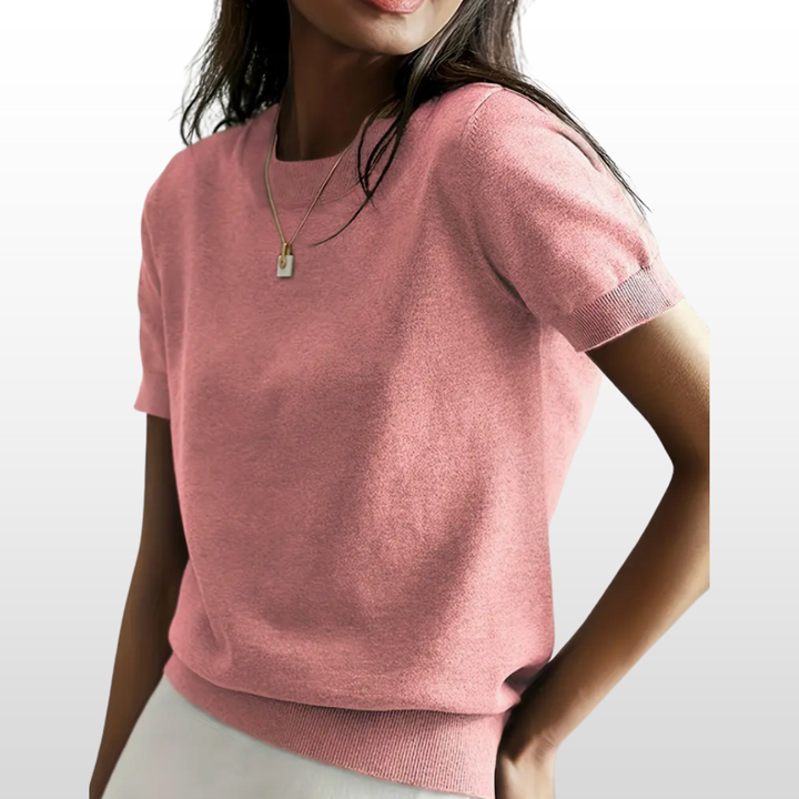 Leny™ | Relaxte fit short sleeve ronde hals knit top