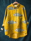 Harper | Dames vintage fish art print casual shirt