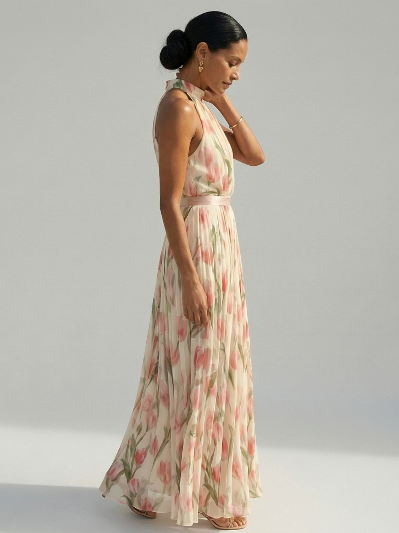 Aurelle | Halter neck bloemen midi jurk