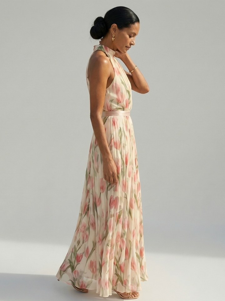 Aurelle | Halter neck bloemen midi jurk