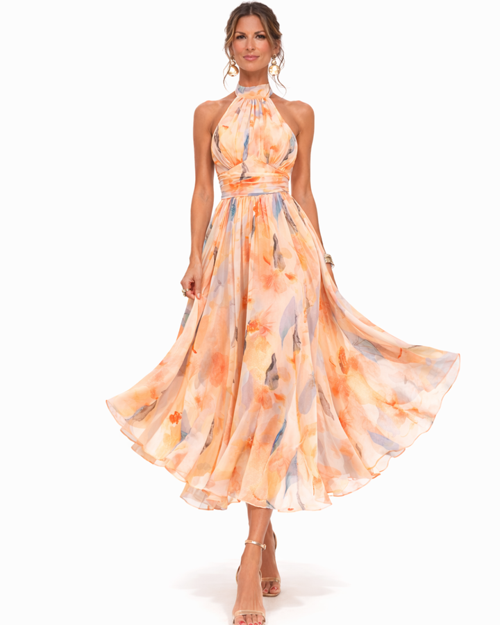 Aurora | Halter neck maxi jurk with watercolour print