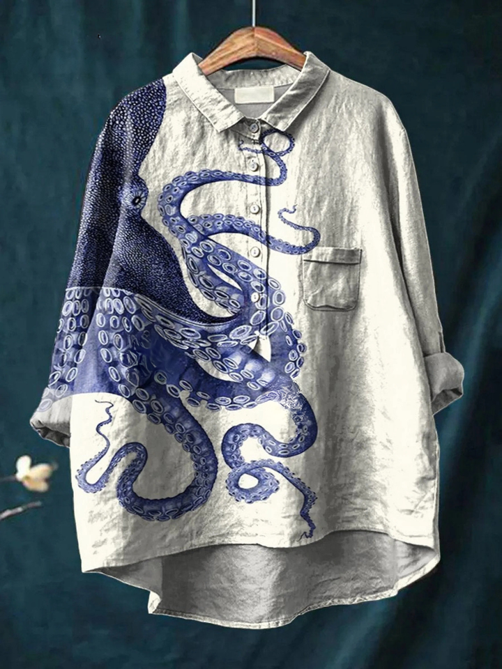 Amelia | Dames deep sea octopus tentacles art print casual shirt