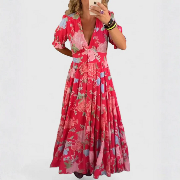 Minelda | Elegante bloemen V-hals jurk
