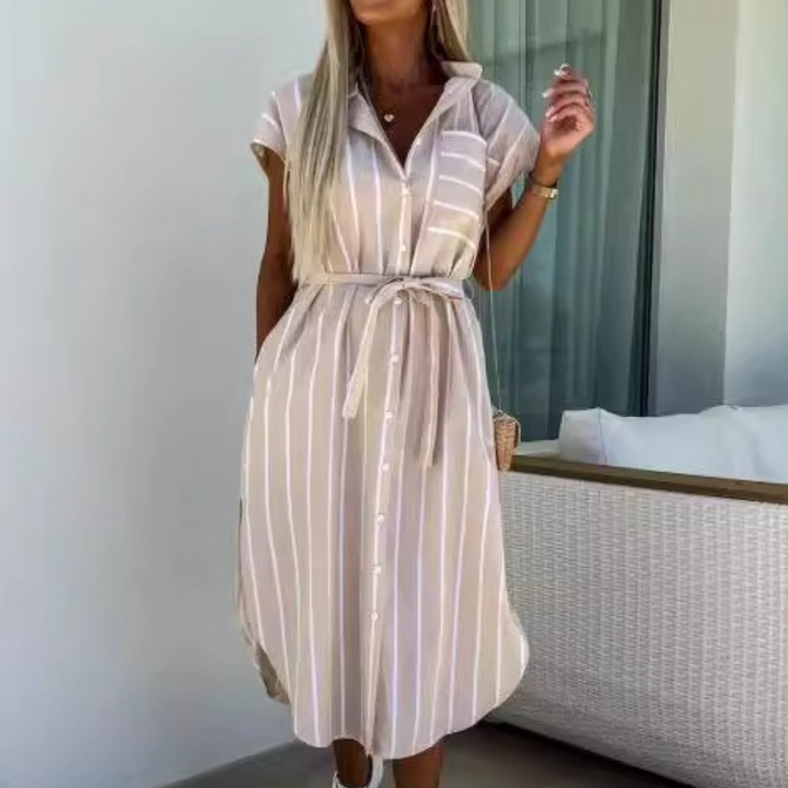 Floribeth™ | Comfy gestreepte belted casual midi jurk