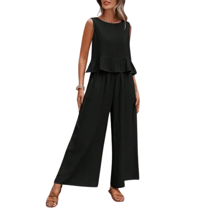 Fria | Dames ruffle hem tanktop & wide-leg broek