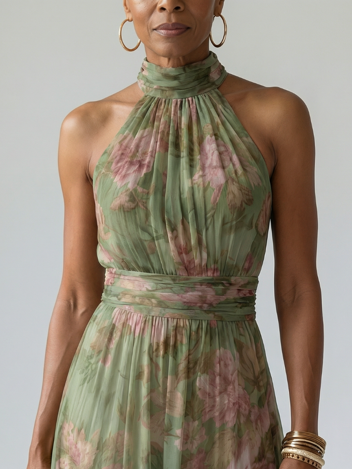 Mirelle | Gathered halter midi jurk
