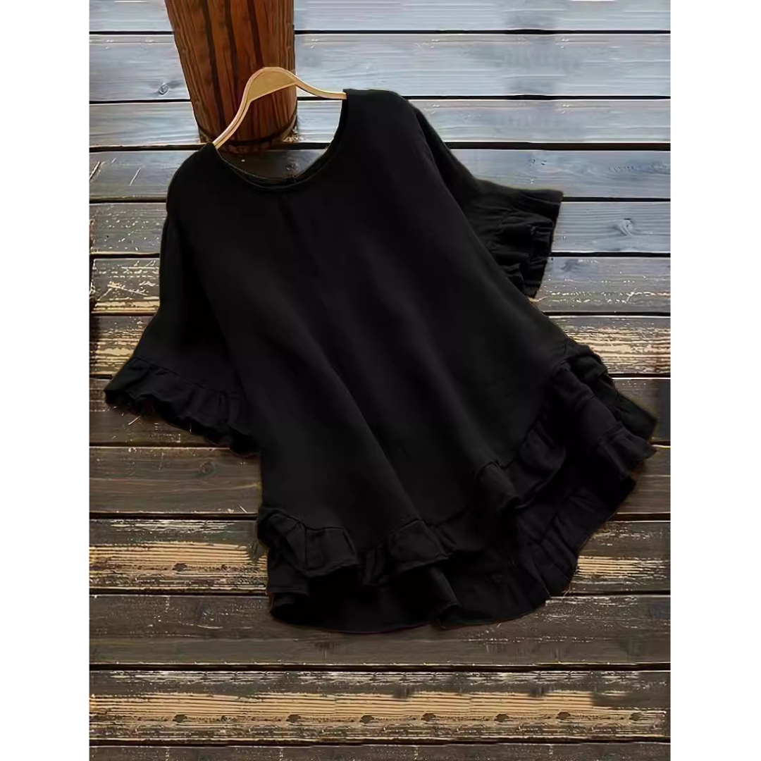 Evita™ | Simple plus size ruffle hem summer blouse