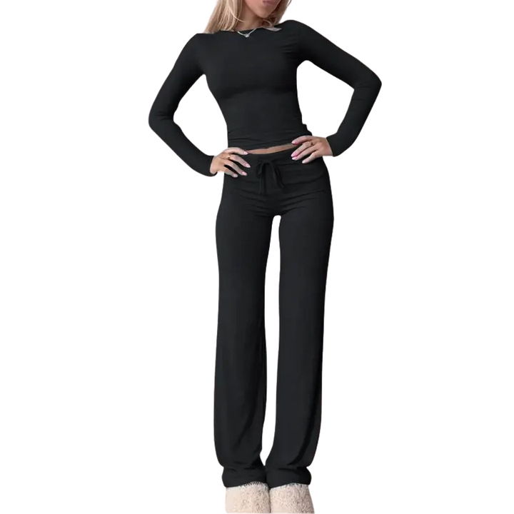 Cecily™ | Slim fit lange mouwen crop tee & broek matching set