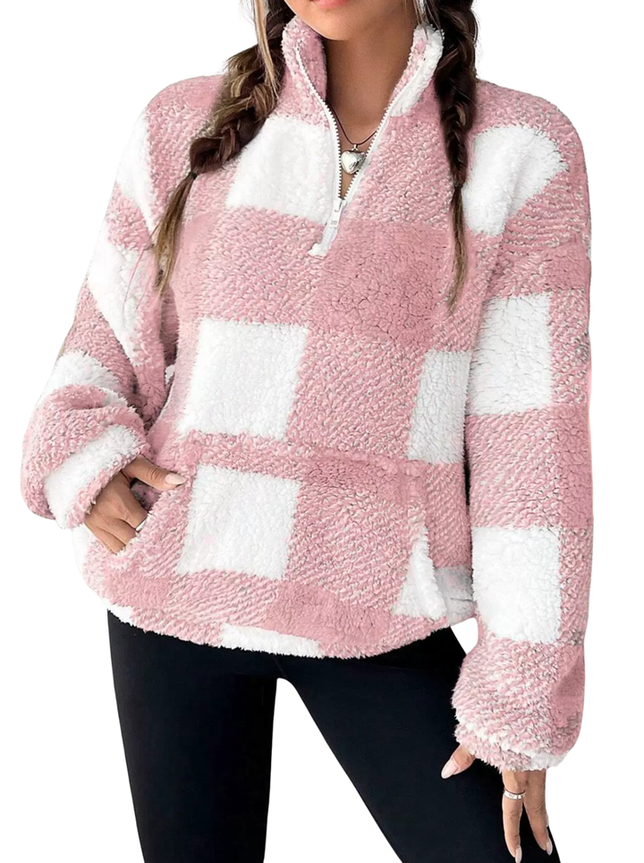 Hilary™ | Casual plaid half zip pullover