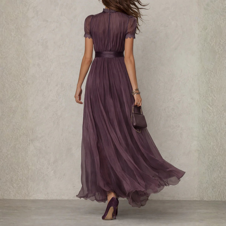 Vivienne | Lace trim chiffon maxi jurk