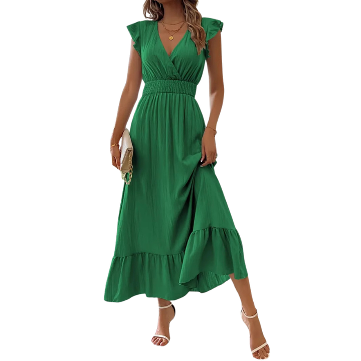 Catalina™ | Elegante shirred v neck maxi jurk