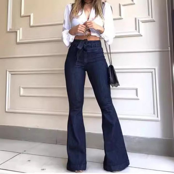 Kyra™ | Vintage wide-leg flared broek met veterdetails