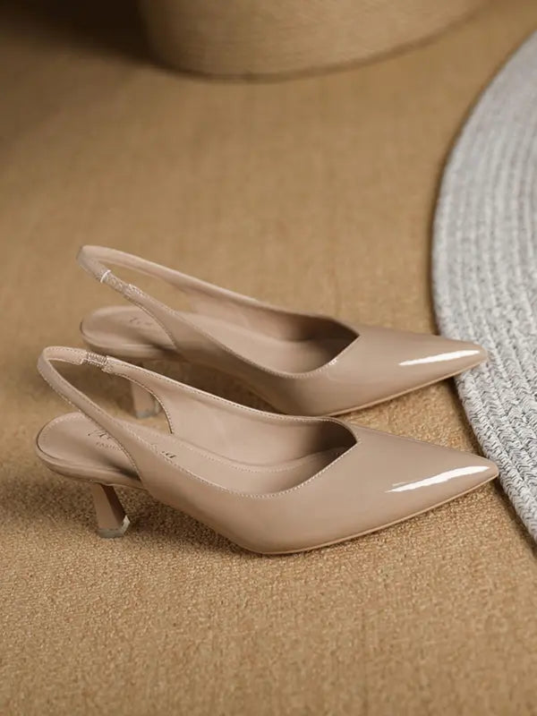 Amira™ | Dames pu leather slingback hakken simple effen kleur spitse neus pumps