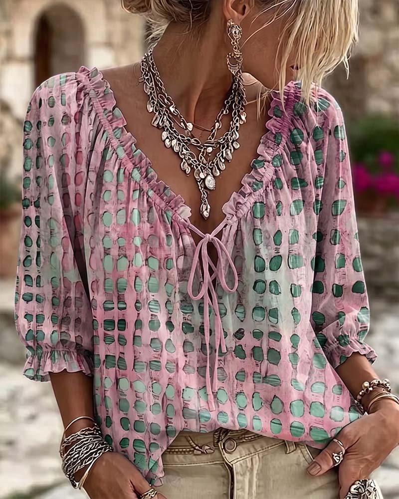 Blouse À Pois Avec Lacets