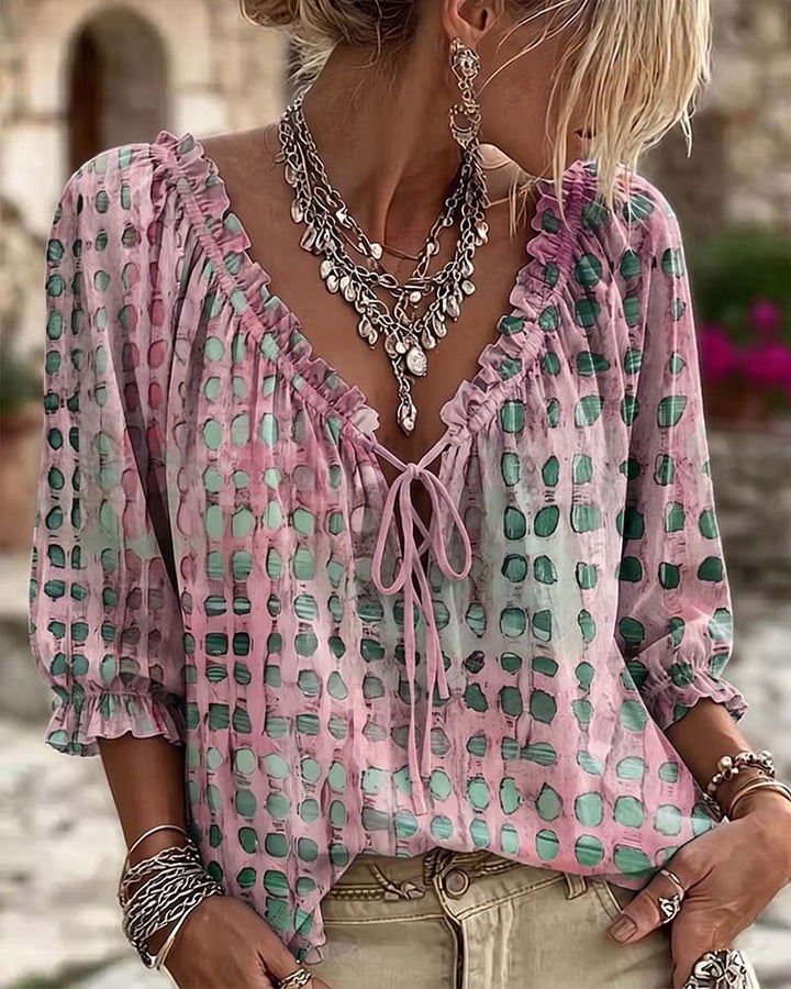 Blouse À Pois Avec Lacets