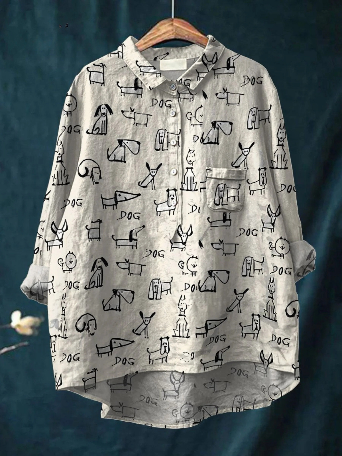 Ivy | Dames cute dog print casual shirt