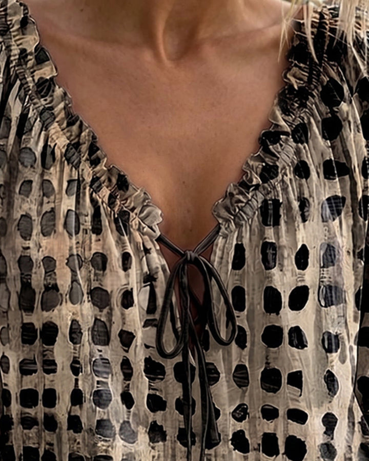 Blouse À Pois Avec Lacets