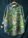 Imogen | Dames vintage bloemen art print casual shirt