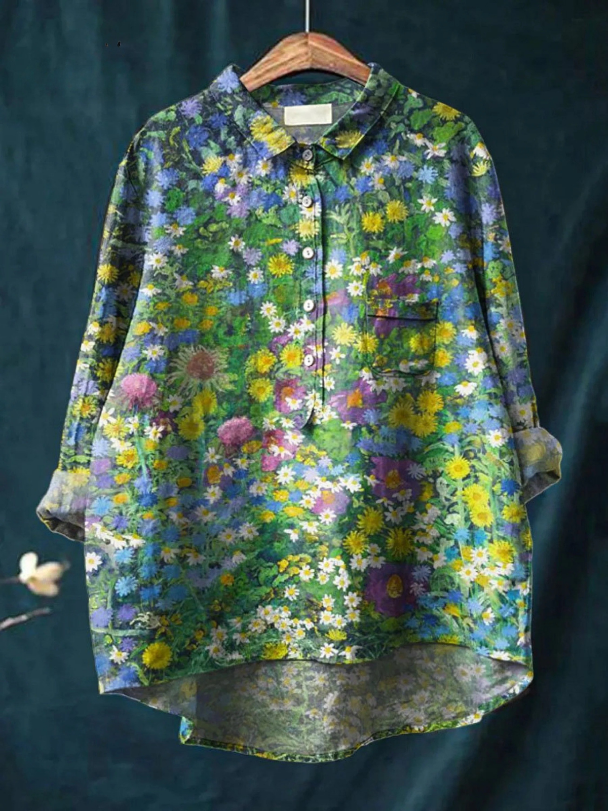 Imogen | Dames vintage bloemen art print casual shirt