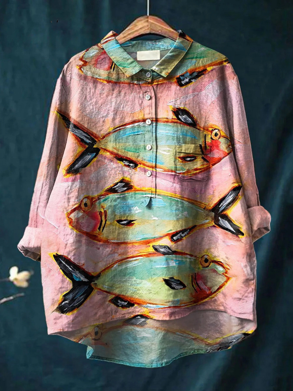 Eliza | Dames vintage fish art print casual shirt