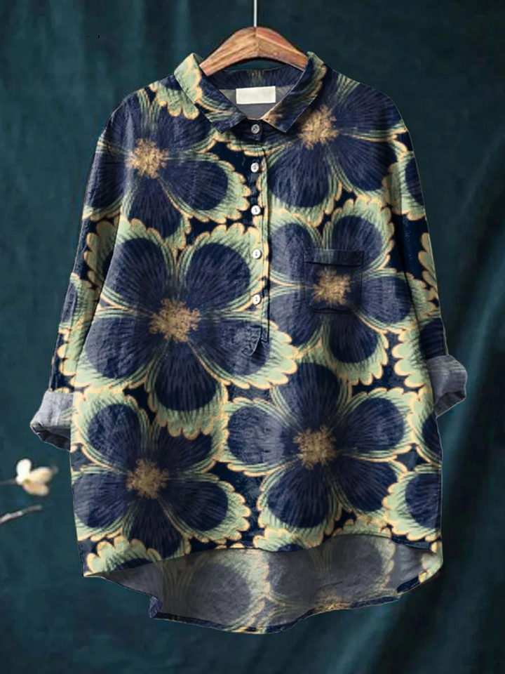 Jessica | Dames vintage bloemen art print casual shirt
