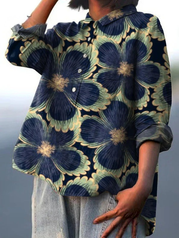 Jessica | Dames vintage bloemen art print casual shirt
