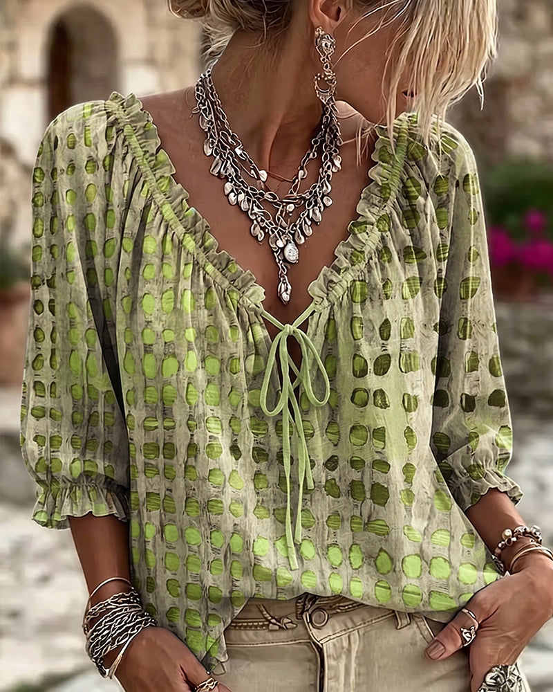 Blouse À Pois Avec Lacets