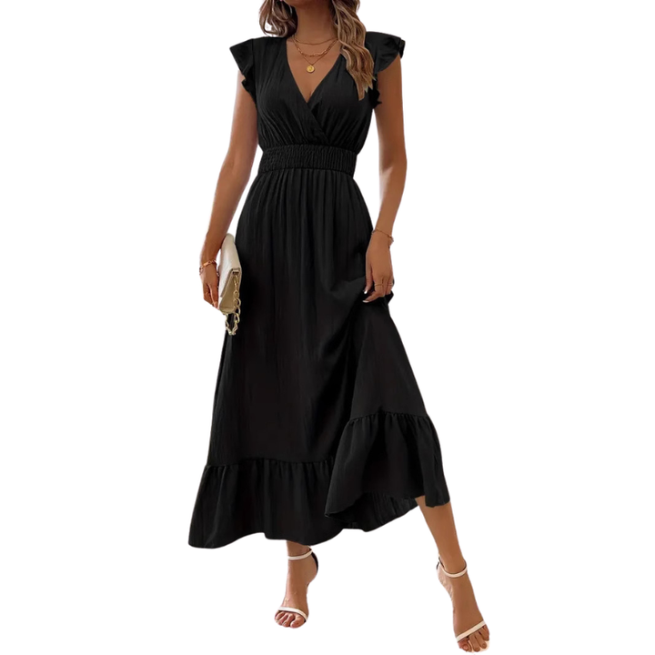 Catalina™ | Elegante shirred v neck maxi jurk