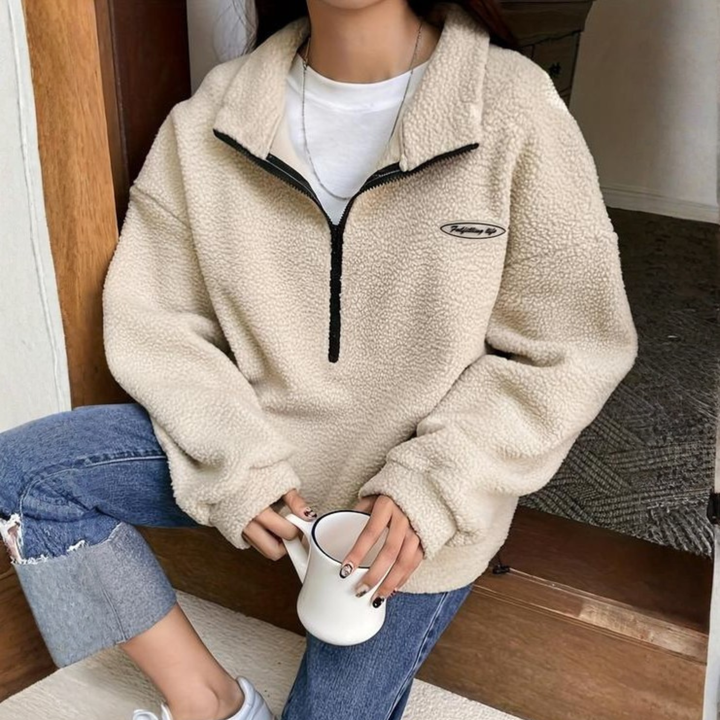 Avalanna™ | Comfy fuzzy half zip lange mouwen sweatshirt