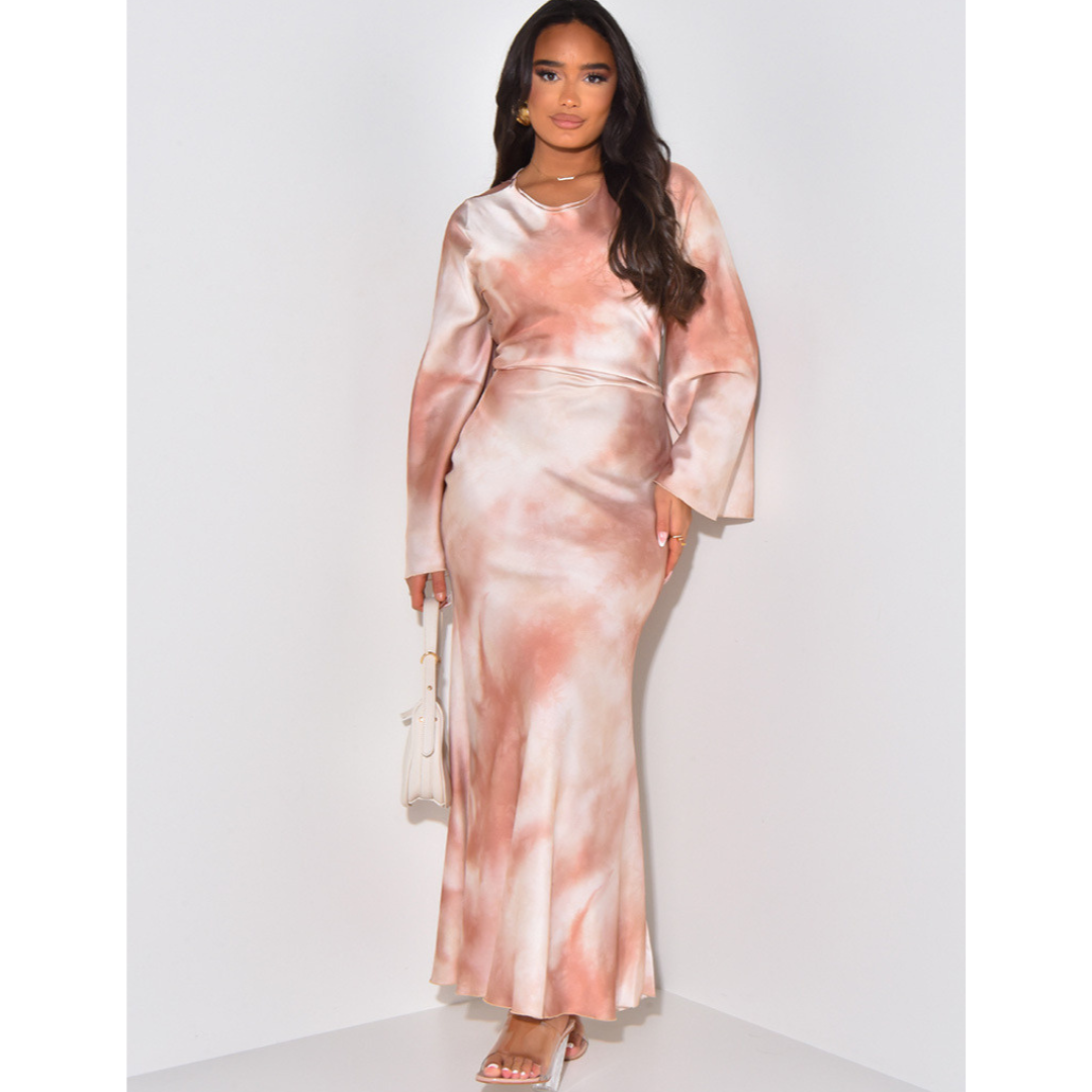 Ariana™ | Elegante satin fitted with tie back maxi jurk