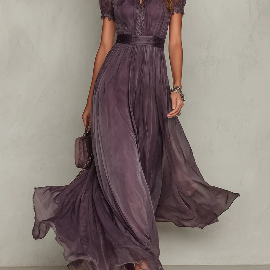Vivienne | Lace trim chiffon maxi jurk
