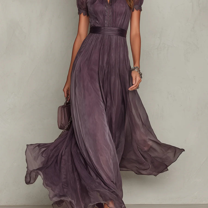 Vivienne | Lace trim chiffon maxi jurk