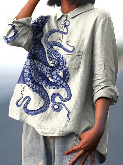 Amelia | Dames deep sea octopus tentacles art print casual shirt