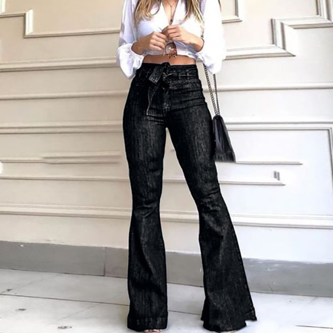 Kyra™ | Vintage wide-leg flared broek met veterdetails