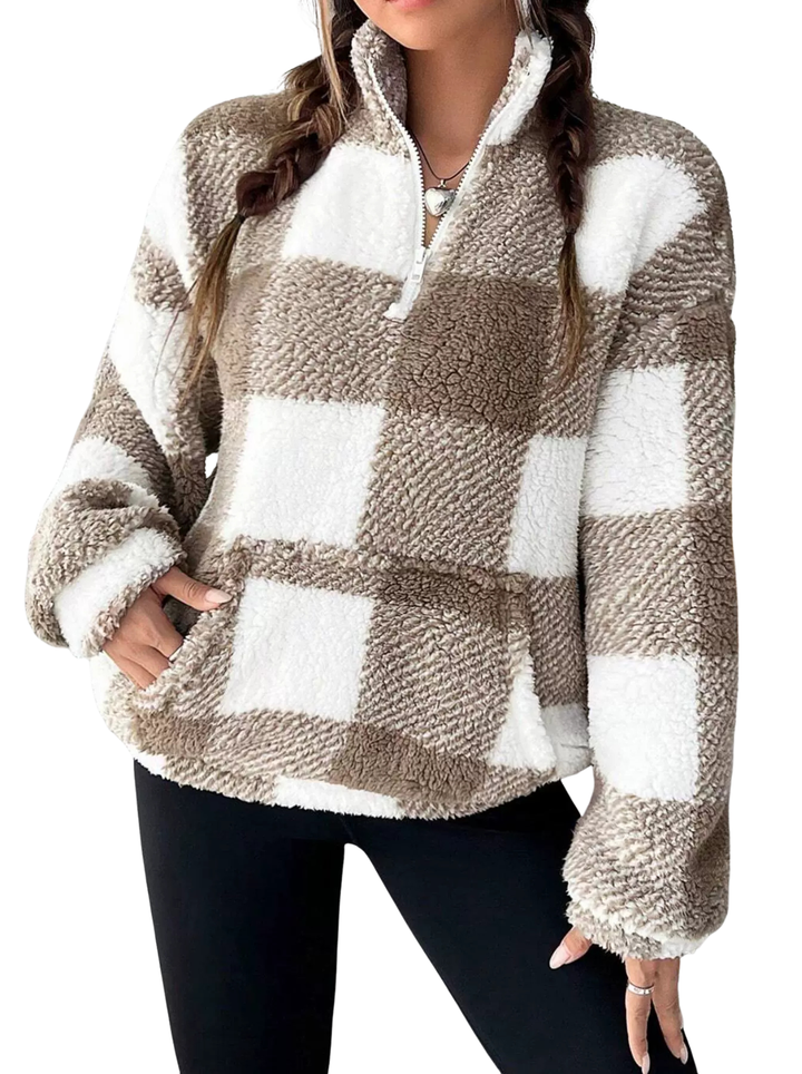 Hilary™ | Casual plaid half zip pullover