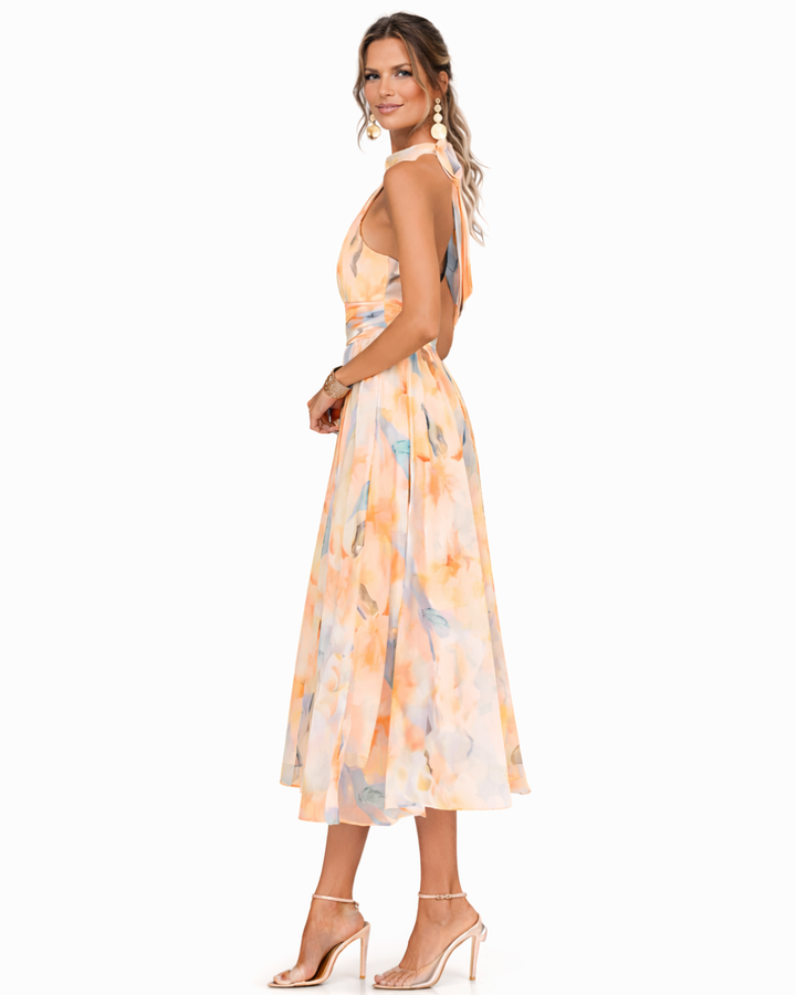 Aurora | Halter neck maxi jurk with watercolour print